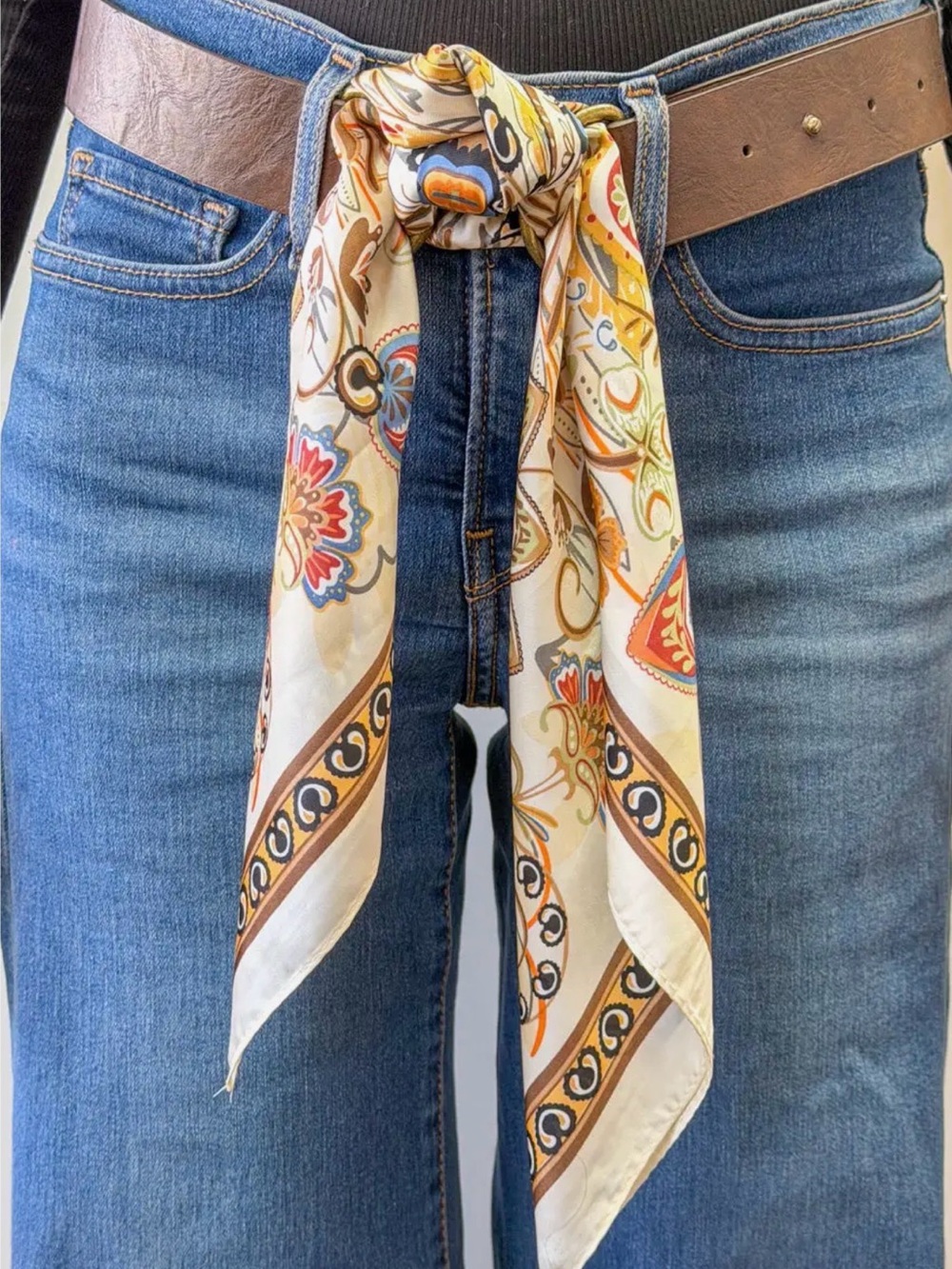 Bobo Paisley Scarf Belt in Cream